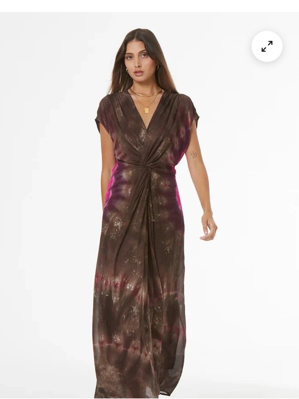 Young Fabulous & Broke Brown and Pink Tie-Dye Maxi Dress with Elastic Waist